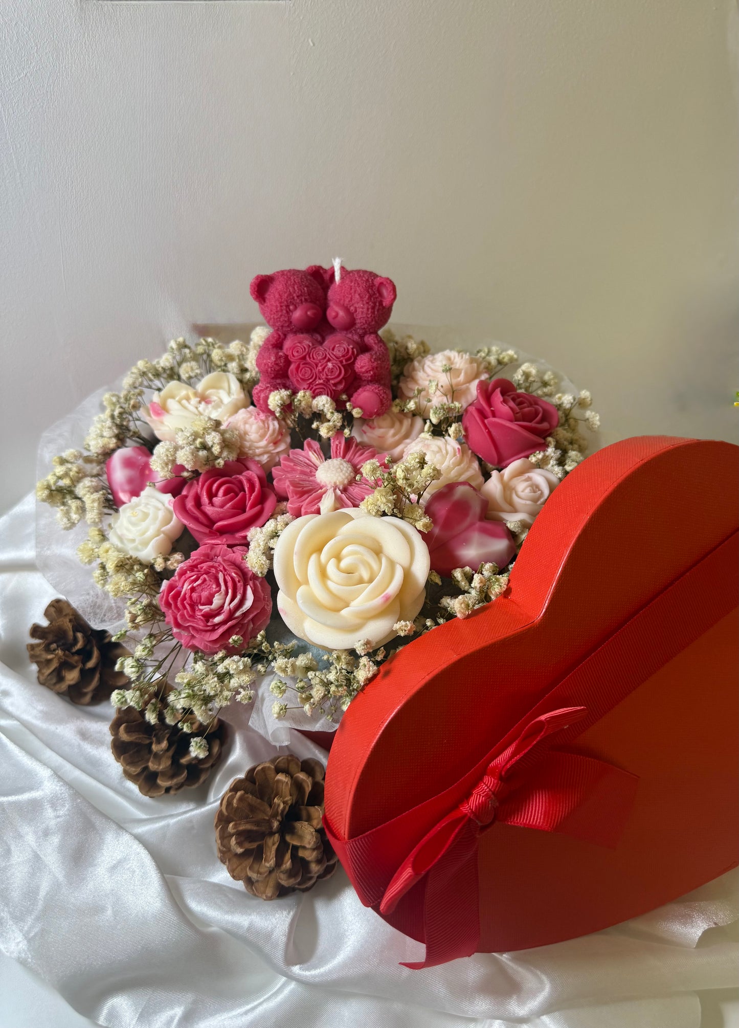 Bouquet cœur Saint-Valentin Fleur de coton