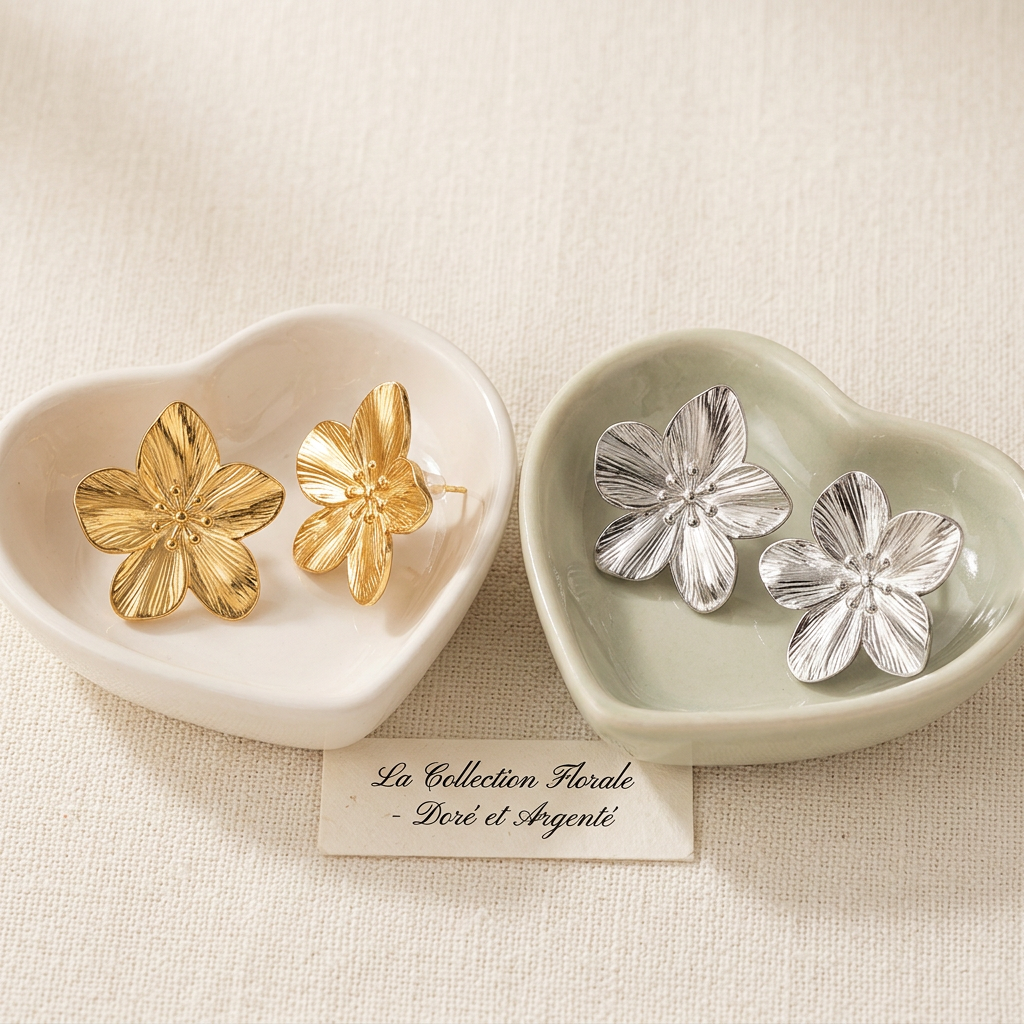 Boucles d’Oreilles Fleur en Acier Inoxydable – Élégance Florale