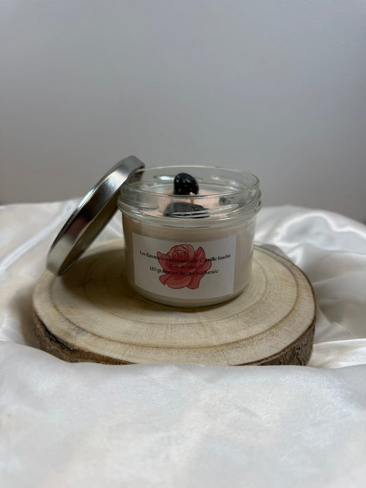 Bougie artisanale - Bois de rose & Pierres Naturelles