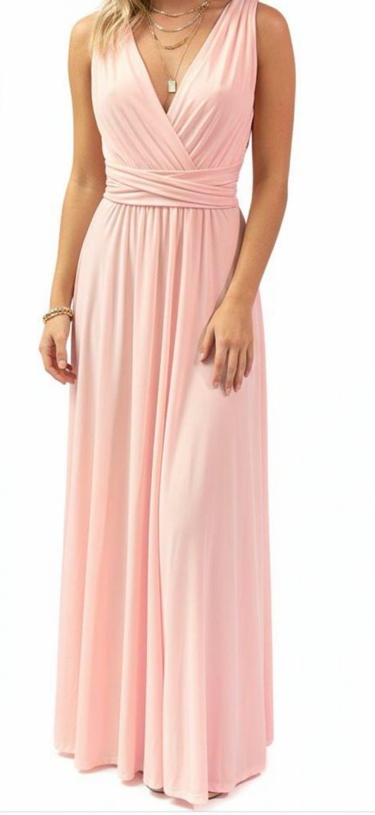 Robe longue dos nu modulable – Drapé fluide & nouage ajustable