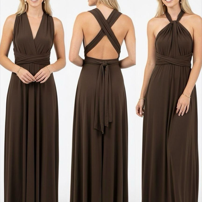 Robe longue dos nu modulable – Drapé fluide & nouage ajustable