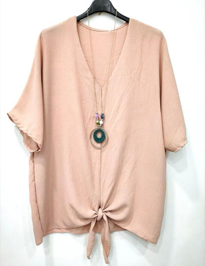 Haut fluide col V nouée + collier