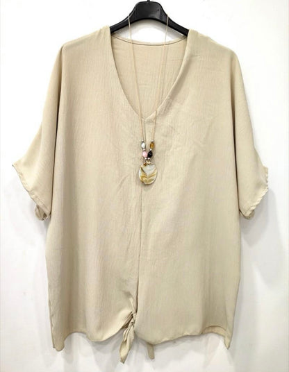 Haut fluide col V nouée + collier