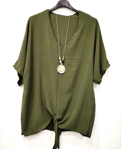 Haut fluide col V nouée + collier