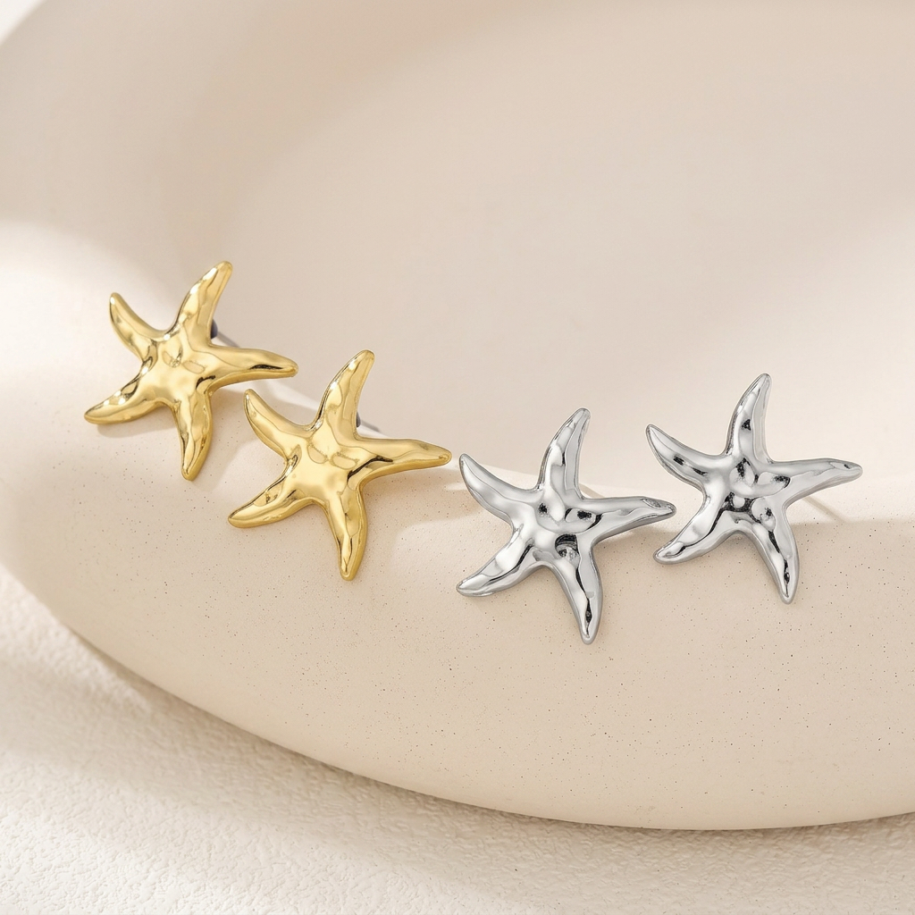 Boucles d’Oreilles Étoile de Mer en Acier Inoxydable – Esprit Bord de Mer